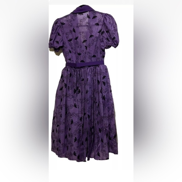 Unique Vintage Corpse Bride Midi Dress Embroidered Butterfly Pinup Purple Black - Picture 2 of 16